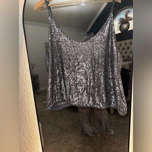 Express Shimmering Silver Sequin Tank Top. Size XL